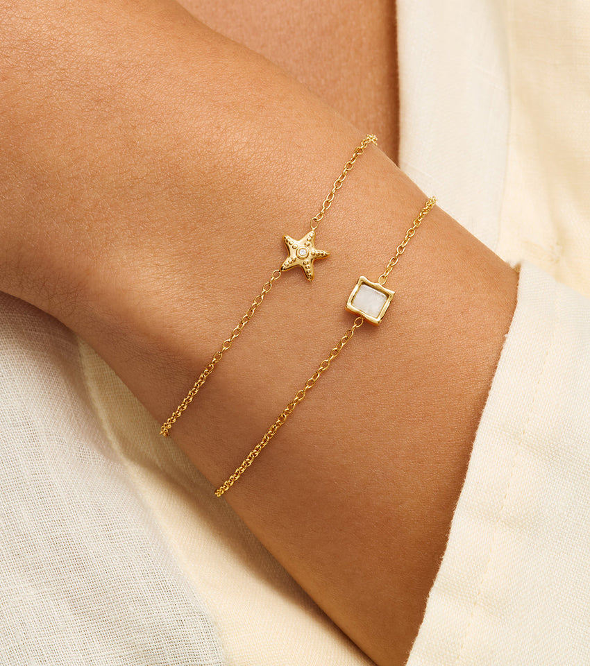 Starfish & Moonstone Bracelet Set (Gold)