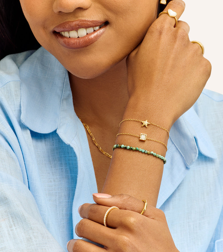 Starfish & Moonstone Bracelet Set (Gold)