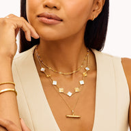 Pearl & Fluted Clover Necklace (Gold)