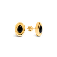 Black Onyx Molten Stud Earrings (Gold)