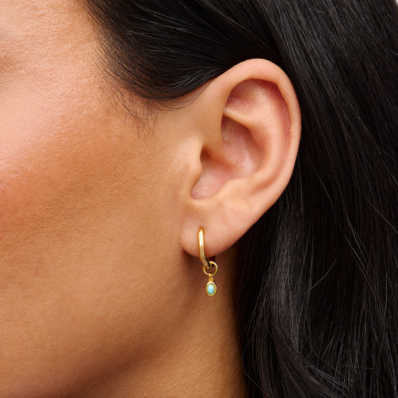 Fine Molten Huggie Earrings (Gold) - Amazonite