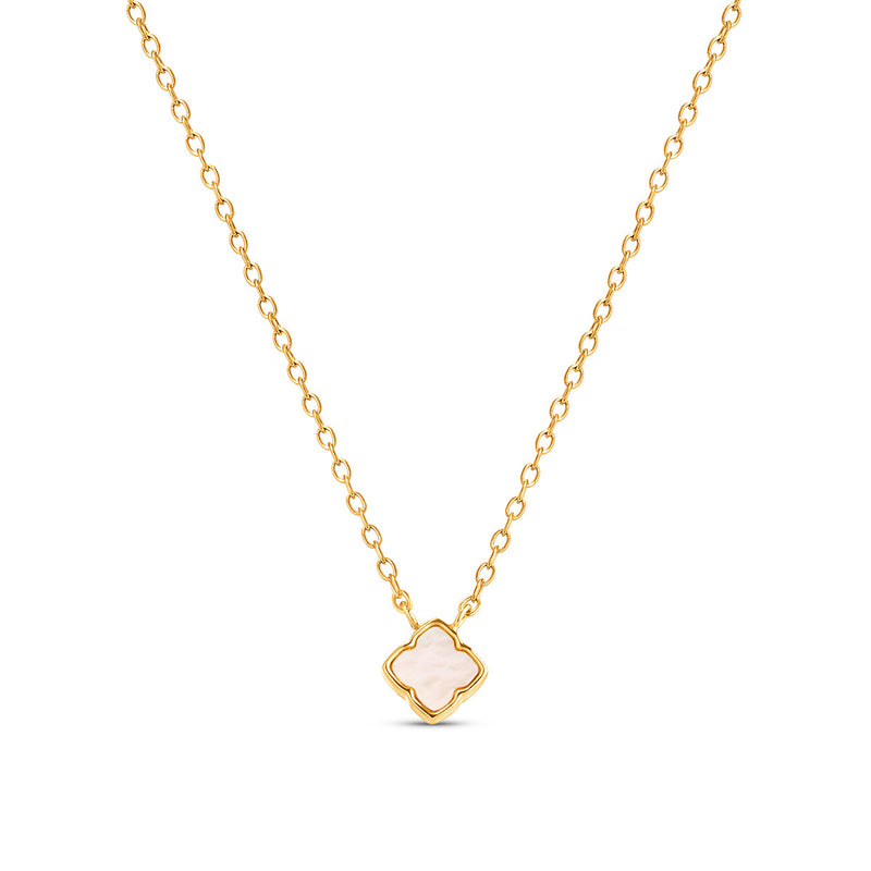 Fine Mini Pearl Clover Necklace (Gold)