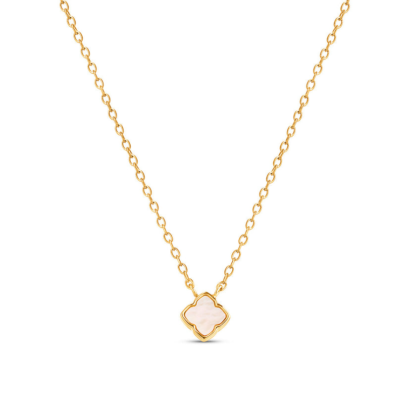 Fine Mini Pearl Clover Necklace (Gold)