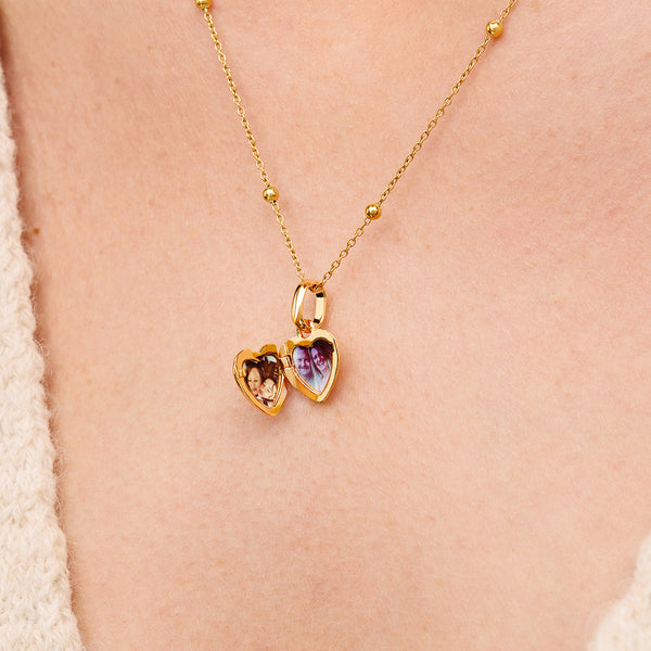 Heart Photo Locket Sphere Necklace (Gold)