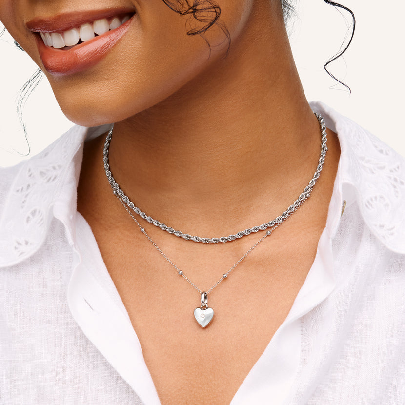 Heart Double Photo Locket Necklace (Silver)