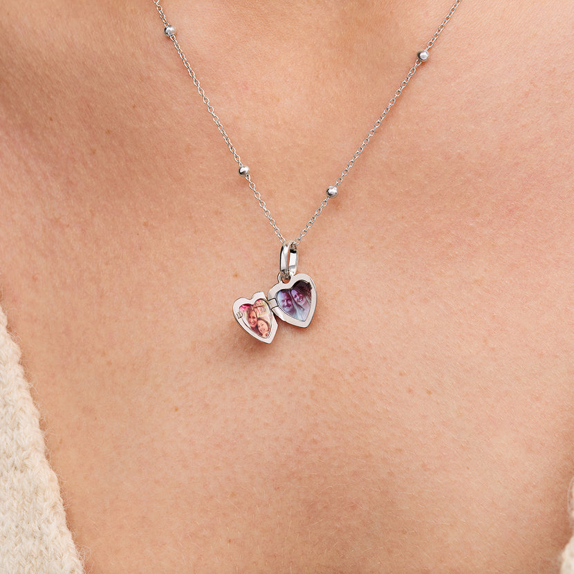 Heart Double Photo Locket Necklace (Silver)
