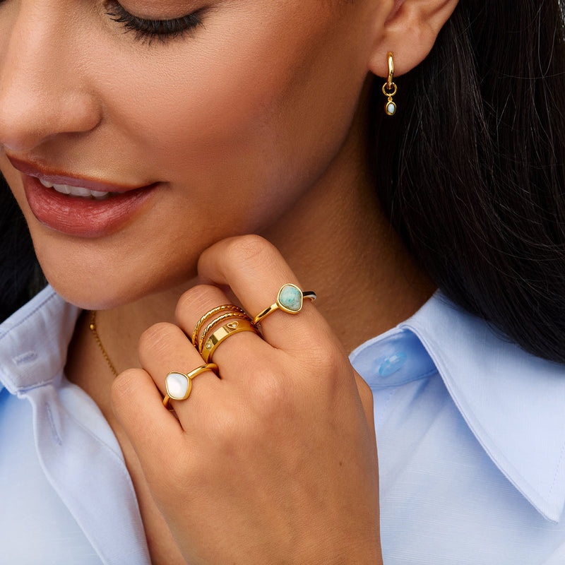 Fine Molten Huggie Earrings (Gold) - Amazonite