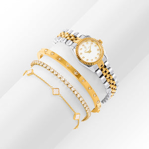 Belgravia Pearl Watch 23 & Crystal Bracelet Set (Gold)