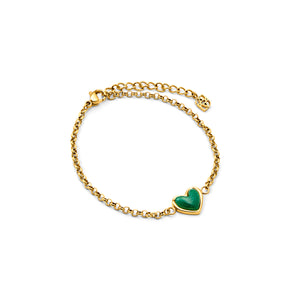 Green Quartz Heart Bracelet (Gold)