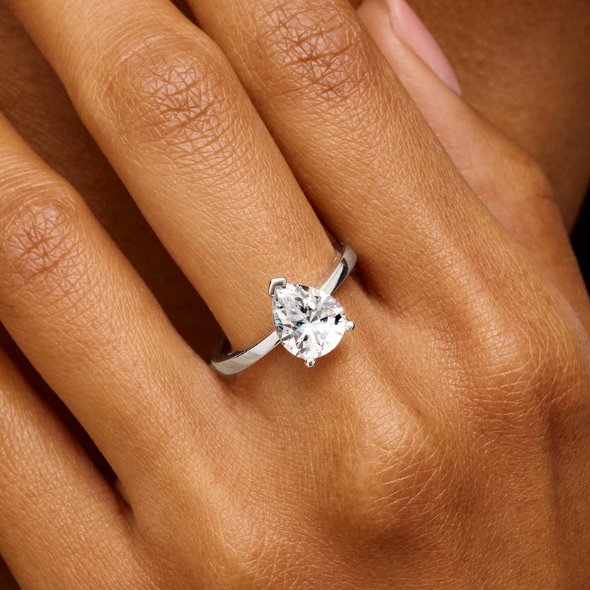 Pear Cut Solitaire Ring 2ct (Silver) - Main Image