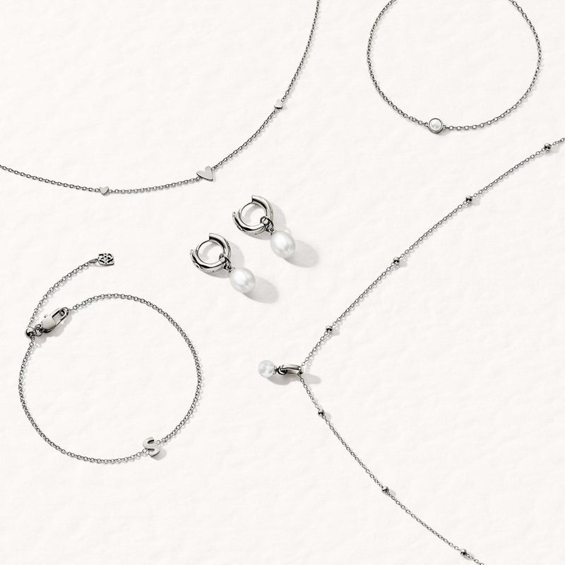 Initial & Pearl Bracelet Set (Silver)