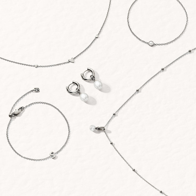 Initial & Pearl Bracelet Set (Silver)