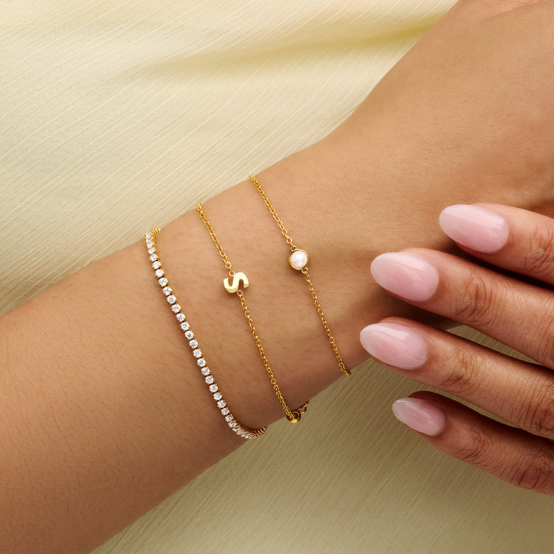 Initial & Pearl Bracelet Set (Gold)