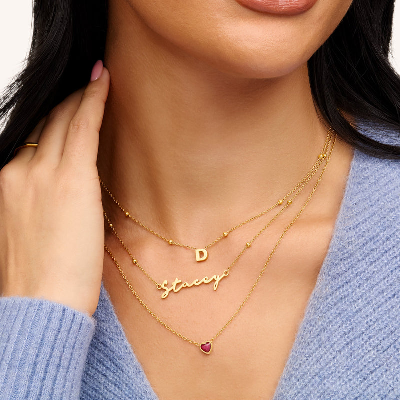 Steiff Teddy Bear & Initial Necklace Bundle (Gold)