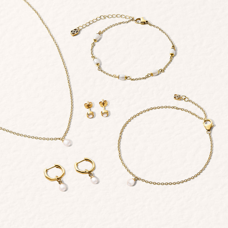 Pearl Drop Huggie Earring Set (Silver)