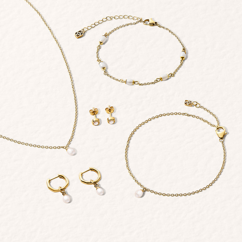 Pearl Drop Huggie Earring Set (Silver)