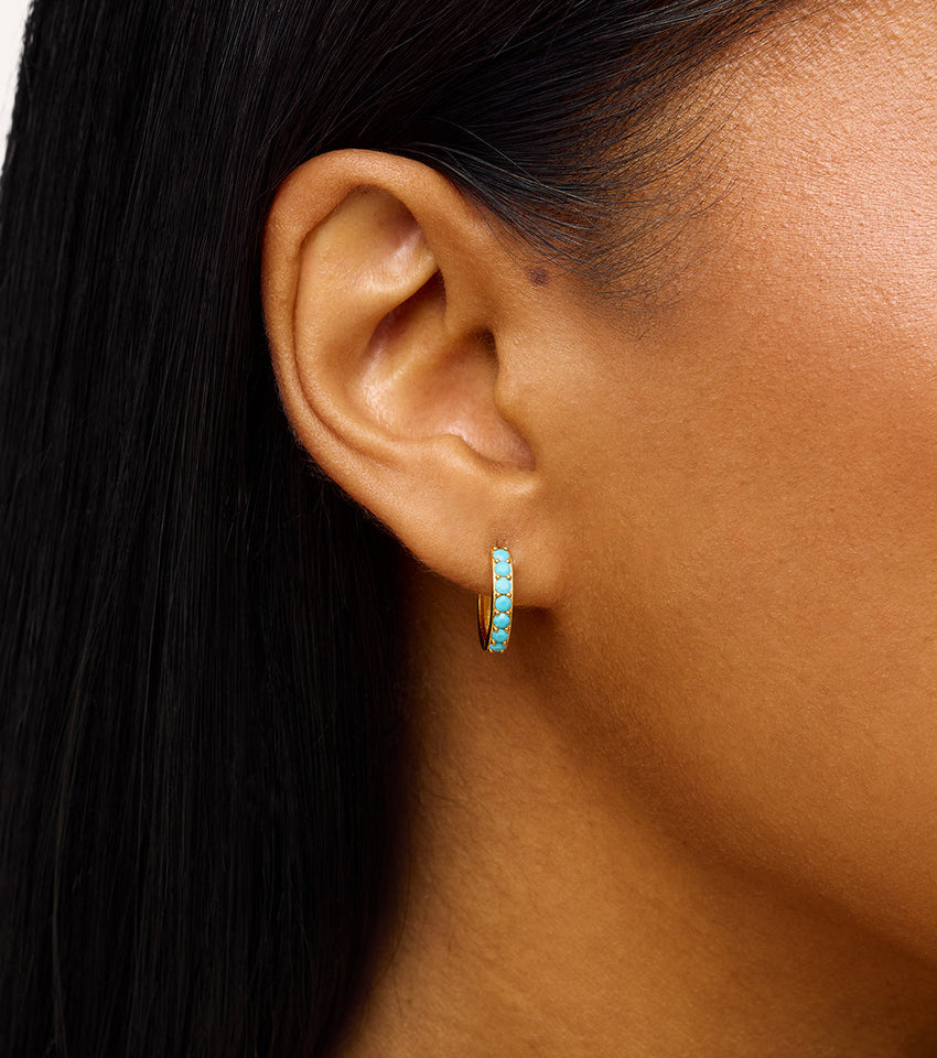 Turquoise Huggie Hoops (Gold)