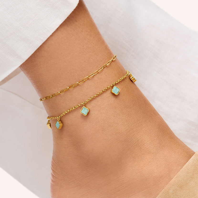 Amazonite Clover Anklet (Gold)
