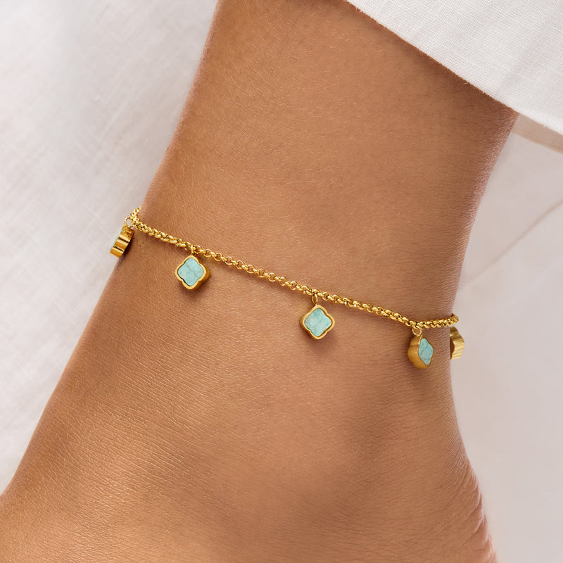 Amazonite Clover Anklet (Gold)