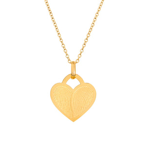 Double Fingerprint Heart Token Necklace (Gold)