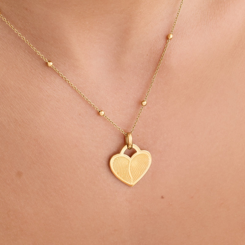 Double Fingerprint Heart Token Necklace (Gold)