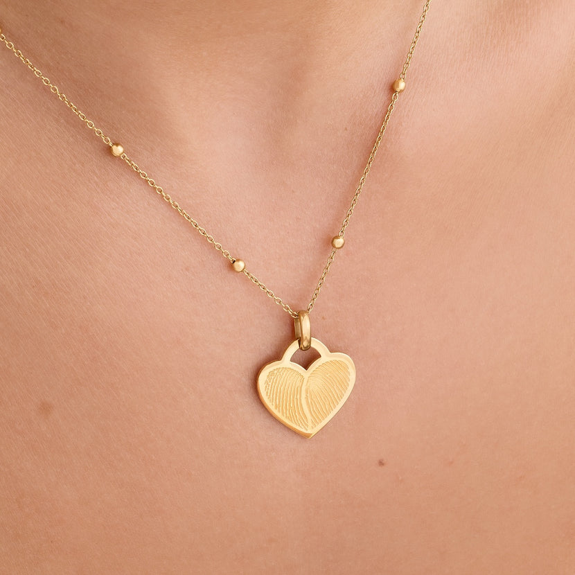 Double Fingerprint Heart Token Necklace (Gold)