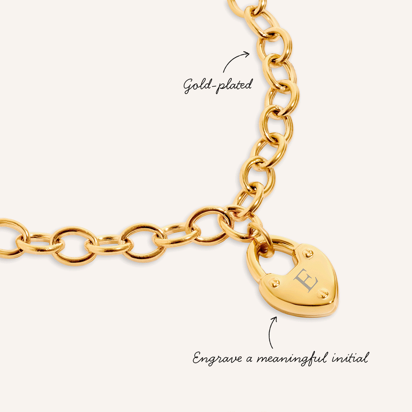 Love Locks Bracelet & Crystal Heart Bangle Set (Gold)