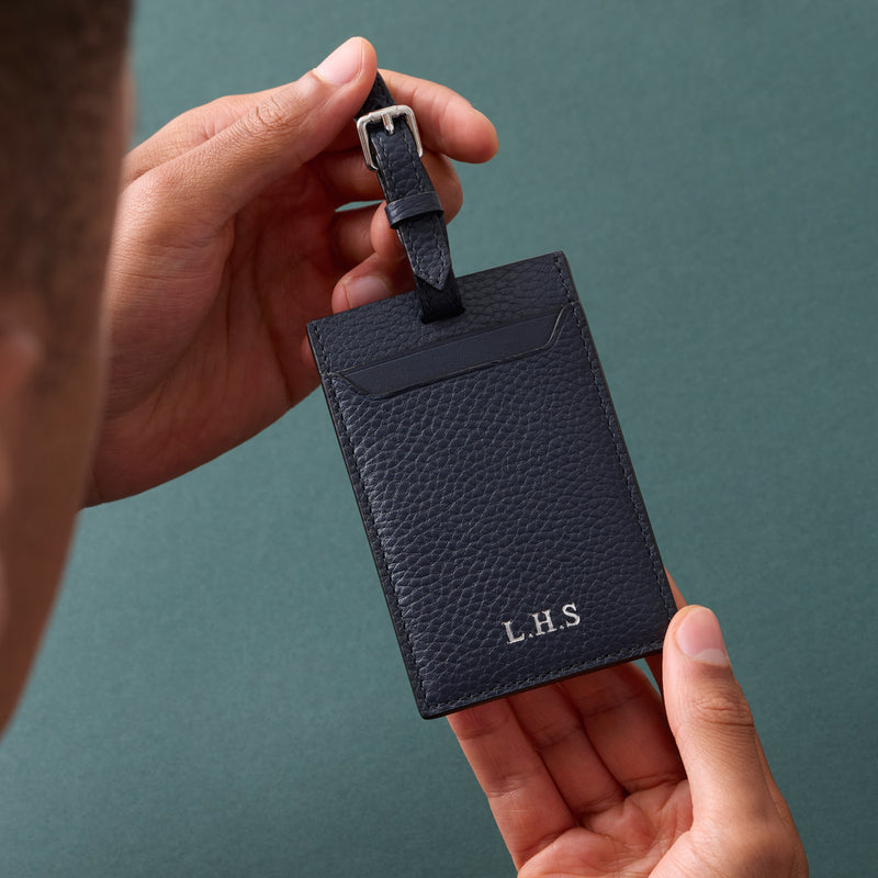 Men's Leather Luggage Tag (Navy)