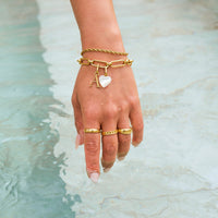 Letter & Birthstone Figaro Chain Bracelet (Gold)
