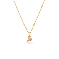 Script Initial & Birthstone Necklace (Gold)