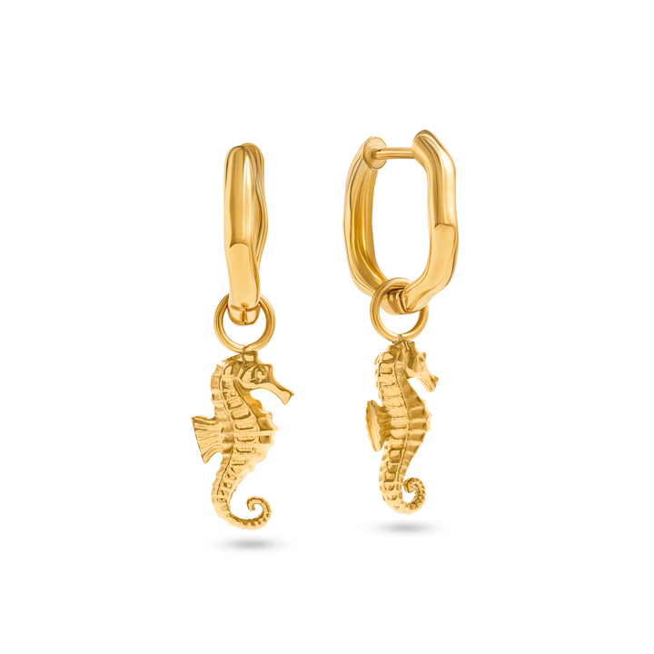 Ocean Charms Seahorse Huggie Earrings (Gold)