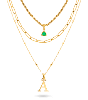 Initial & Droplet Birthstone Layered Necklace Set (Gold)