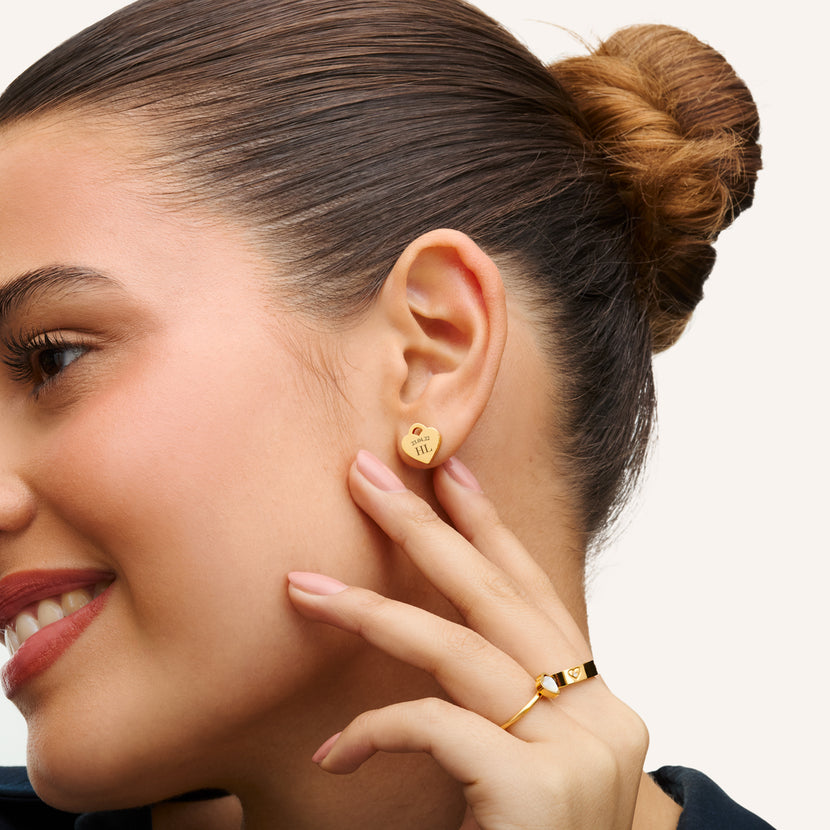 Heart Token Stud Earring (Gold)