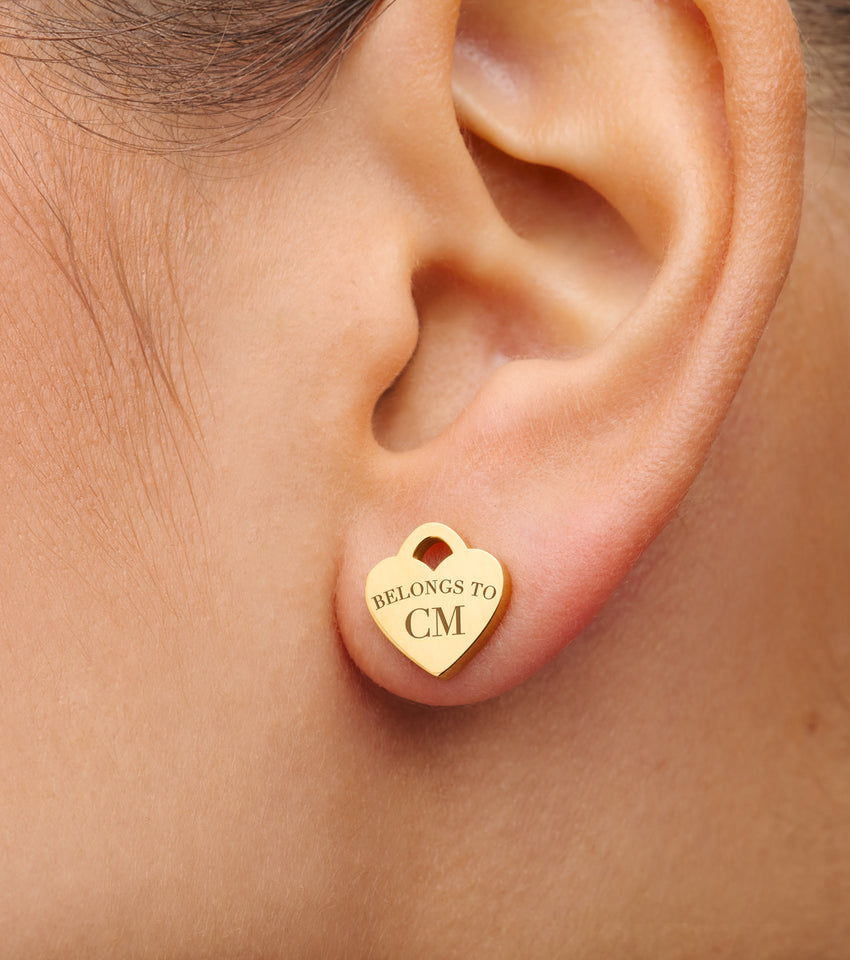 Heart Token Stud Earring (Gold)