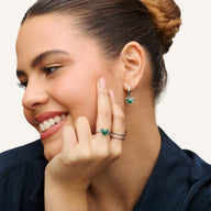 Green Quartz Heart Huggie Earrings (Silver)
