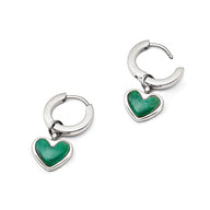 Green Quartz Heart Huggie Earrings (Silver)