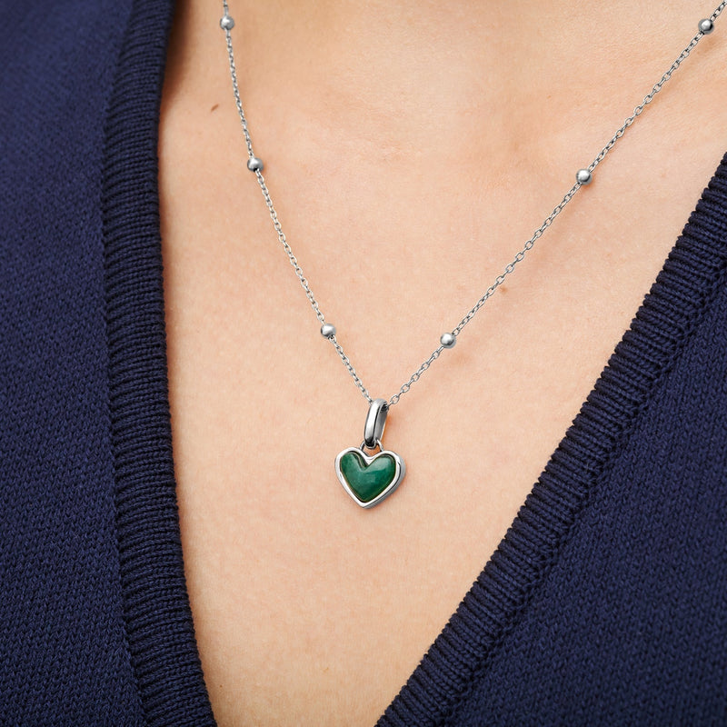 Green Quartz Heart Pendant (Silver)