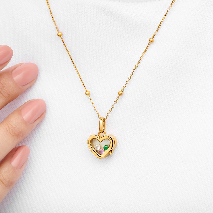 Floating Birthstone Locket Necklace (Gold)