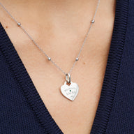 Birthstone Mini Heart Token Pendant (Silver)