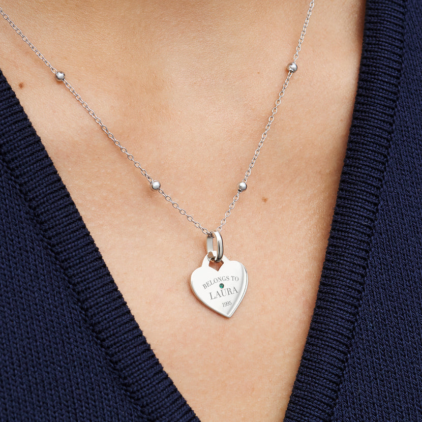 Birthstone Mini Heart Token Pendant (Silver)