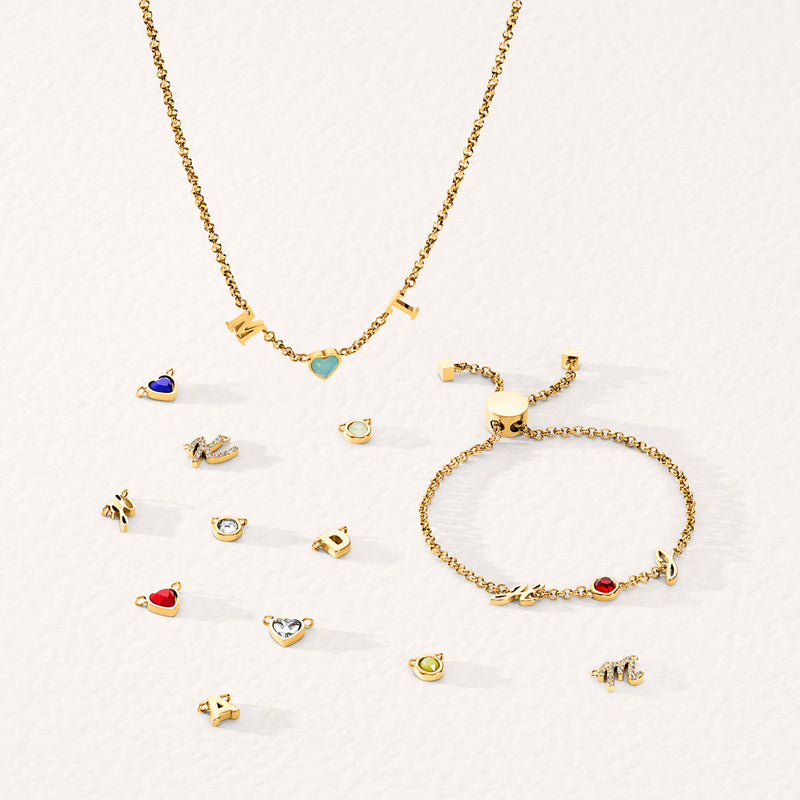 Made Mine Initials & Birthstone Bracelet (Gold)