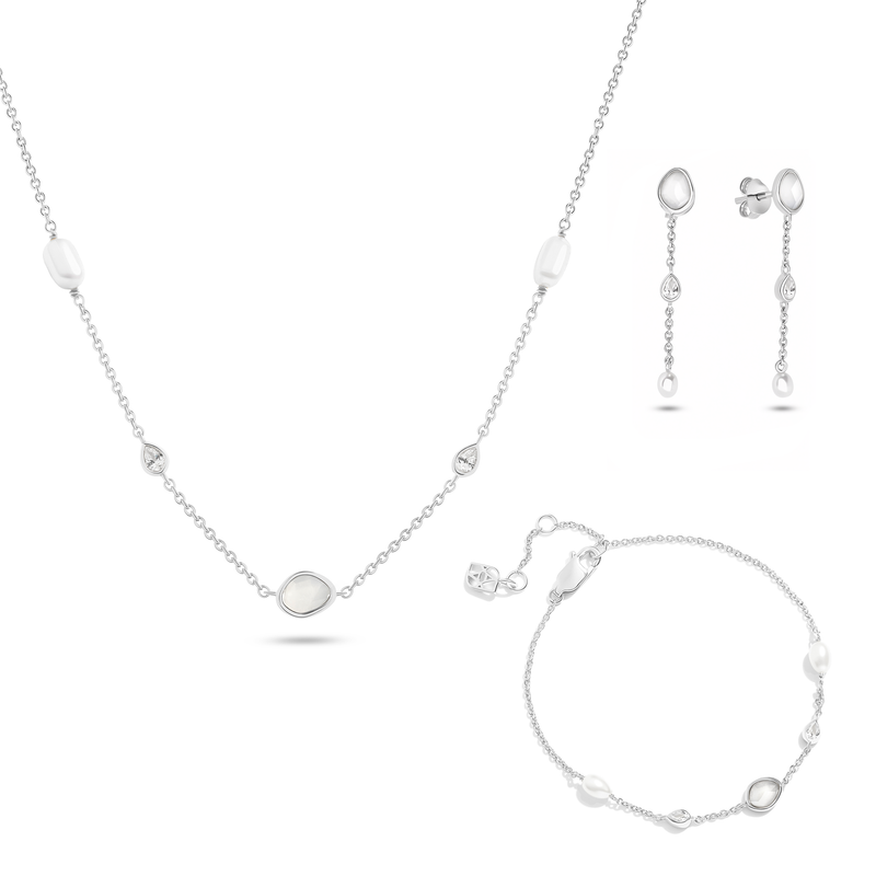 Modern Elegance Quartz & Pearl Jewellery Set (Silver)