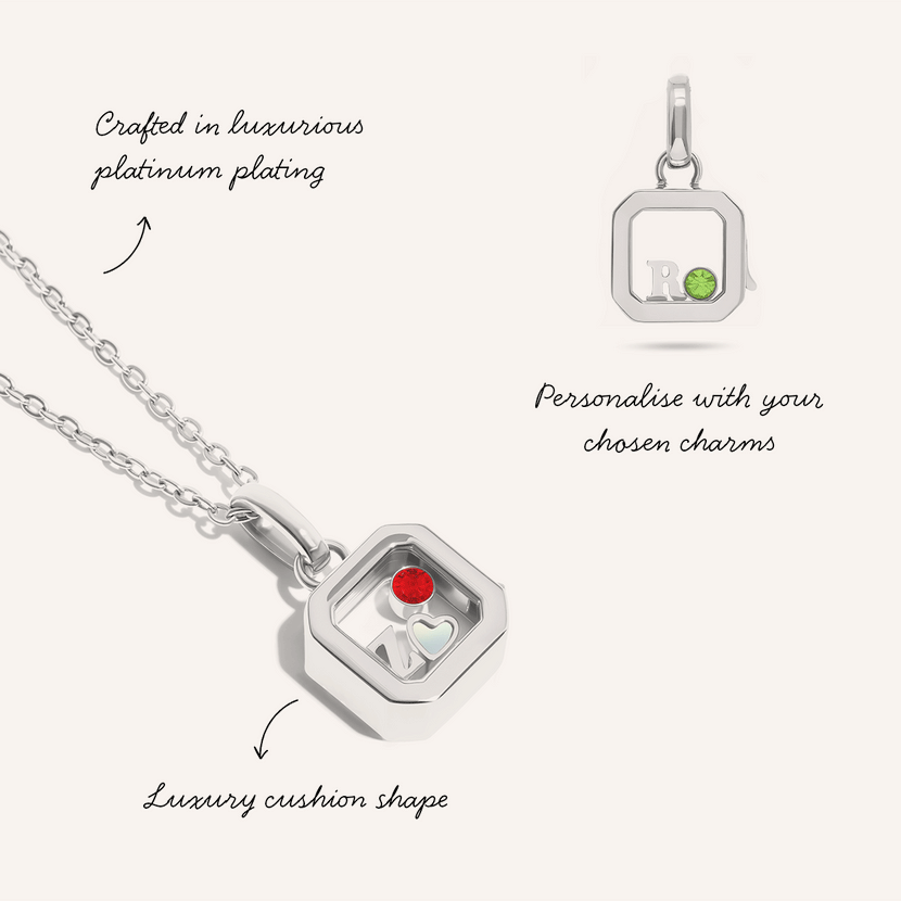 Floating Charm Cushion Locket Necklace (Silver)