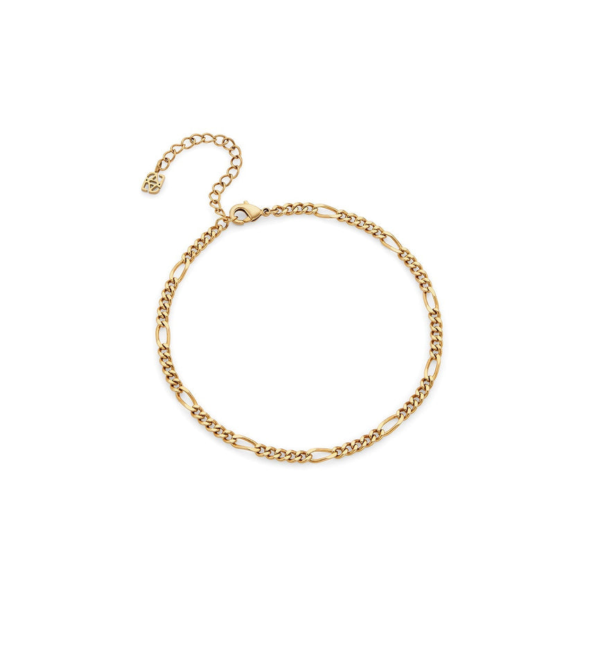 Small Figaro Chain Anklet (Gold)
