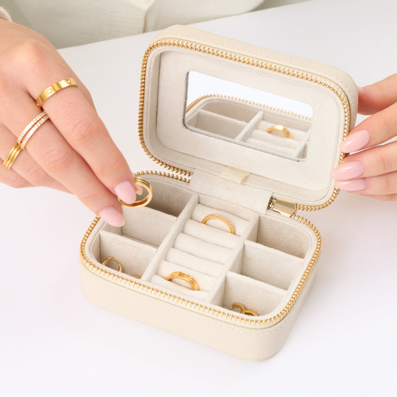 Small Leather Jewellery Box (Oatmilk)