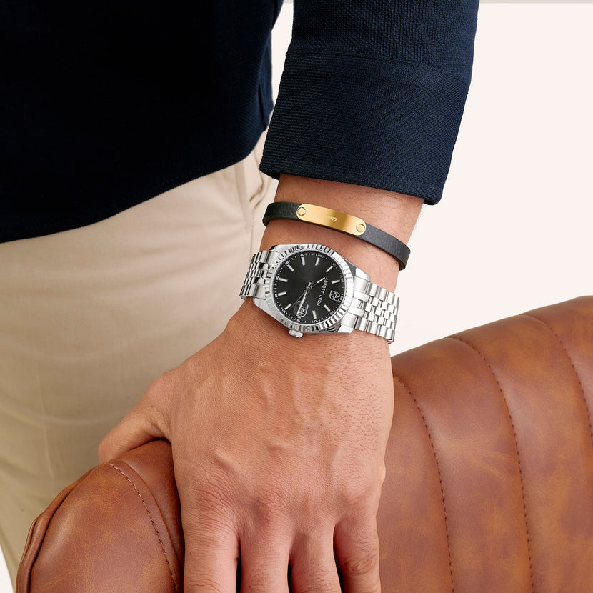 Custom Handwritten Men's Leather Bracelet (Gold)