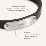 Custom Handwritten Men's Leather Bracelet (Silver)