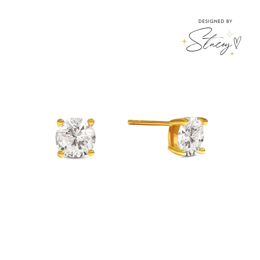 Round Solitaire Stud Earrings 1ct (Gold)