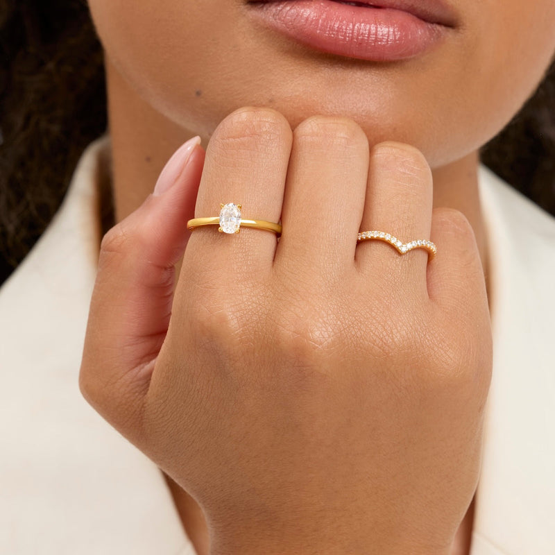 Oval Ring & Wishbone Stacking Set (Gold)