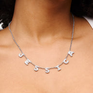 Spotlight Pavé Bubble Name Necklace (Silver)